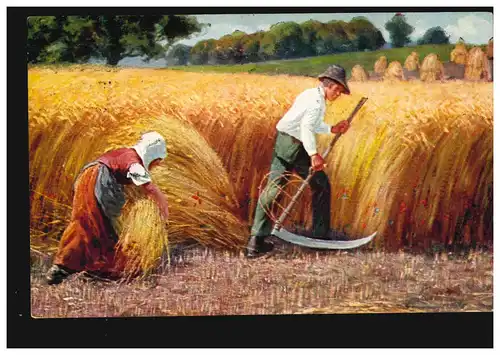 Artiste-AK Schneider et paysanne à la récolte des céréales, ZWICKAU (Sachsen) 1913