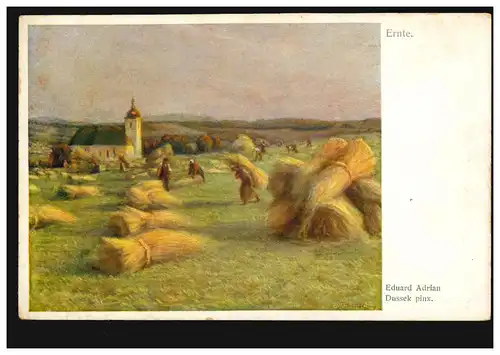 AK Artiste Eduard Adrian Dussek: Moisson - récolte de céréales avec des gerbes, inutilisé