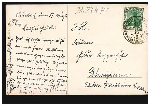 Künstler-AK Feldbestellung in Feindesland, FEUERBACH WÜRTTEMBERG 17.3.1916