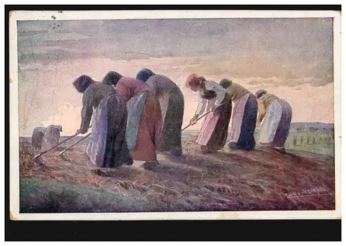 Künstler-AK Stilles Heldentum - Frauen bei der Feldarbeit, Rots Kreuz, WIEN 1917