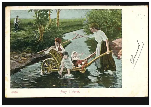 Künstler-AK Durch das Wasser zur Feldarbeit, ROTTERDAM 2.11.1904