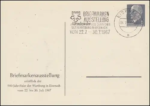 PP 7/14 Ulbricht 5 Pf Exposition des timbres Objets d'impression Publicité-O EISENACH 1967