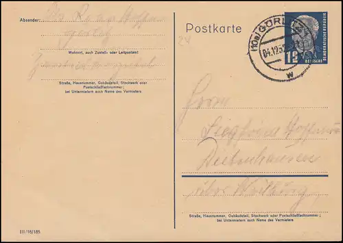 DDR P 50/03 Pieck: Druckvermerk III/18/185, GÖRLITZ 1 - 4.12.1952