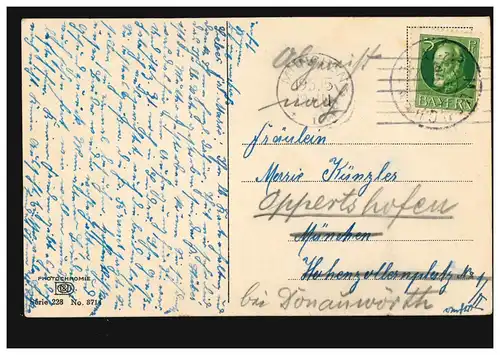 Künstler-AK Bäuerin mit Heuschubkarre am Wegkreuz, MÜNCHEN 19.5.1915