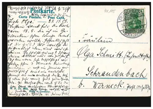 Artiste-AK Dorfidylle au printemps avec des chevaux, FRANKFURT-BOCKENHEIM 1908