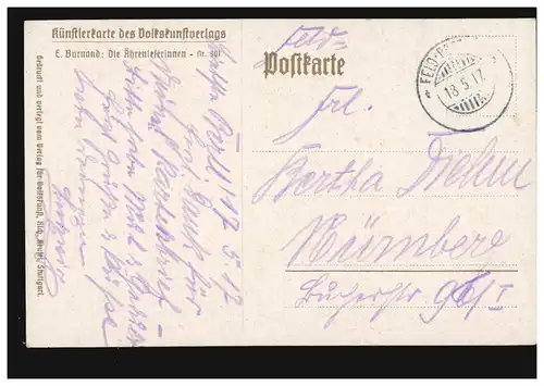Künstler-AK E. Burnand: Ährenleserinnen Heugespann mit Pferden, Feldpost 1917