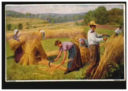 AK Artiste P. Gregorie: Récolte d'or - récolte de céréales, carte de primus, non utilisée