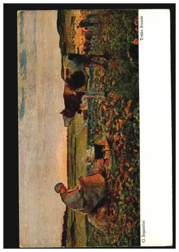 AK Artiste G. Segantini: Heure Brube - Cuisson sur le terrain Bovins, inutilisé