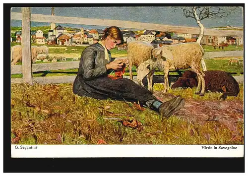 AK-G. Segantini: Hirtine en Savognino troupeau de moutons, inutilisé