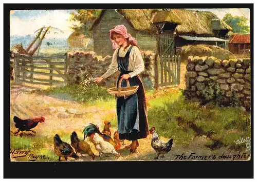 AK Artiste La fille du fermier - Au cours de l'alimentation au poulet, MUNICH 19.2.1907