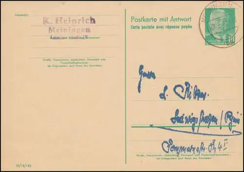 DDR P 70II Pieck 10/10 Pf Druckvermerk III/18/185, MEININGEN 26.3.1962
