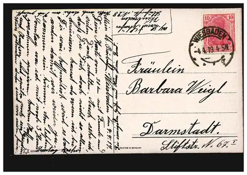 Artiste-AK Watermühle au travail Printemps Poules, Wiesbaden 4.4.1919