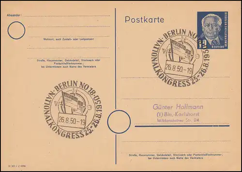 DDR P 45/01 Pieck Druckvermerk M 301 Z 4296, SSt BERLIN Nationalkongress 26.8.50