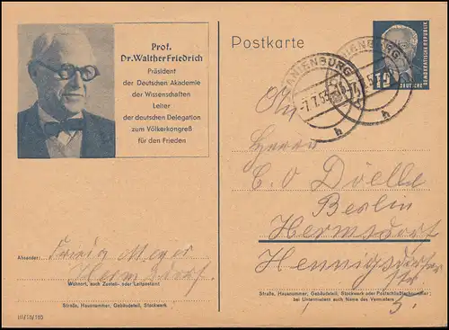 DDR P 52/01 Prof. Dr. Walther Friedrich ORANIENBURG 7.7.1953 n. Berlin-Hermsdorf