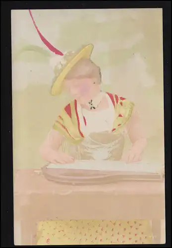 Suisse Artiste-AK femme dans le costume joue Zither, THUNDORF 19.2.1908