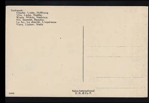 Künstler-AK Suchanek: Glaube, Liebe, Hoffnung - Kreuz, Rosen, Anker, ungebr.