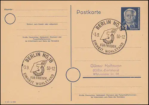 DDR P 45/01 Pieck Druckvermerk M 301 Z 4296 SSt BERLIN FDGB-Kongress 3.9.1950