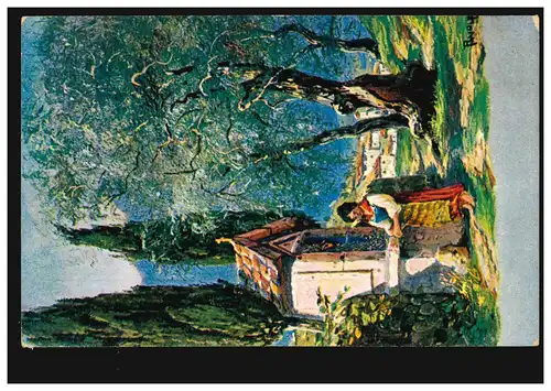 AK Idylle Artiste à la périphérie du village: prière au croix de chemin, édition H.M.S., non utilisée