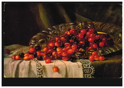 AK Artiste Paul Heckscher: vies mortes avec cerises et assiettes, inutilisé