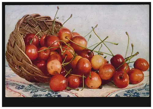 Künstler-AK Stillleben mit Kirschen, Verlag F.Ph.G., FRANKFURT / MAIN 2.6.1929