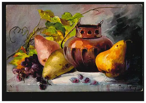 AK Artiste Mary Golay: Nature morte avec poires, maison d'édition T.S.N., non utilisé