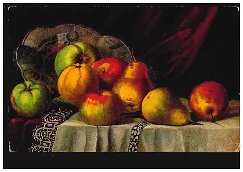 Artiste-AK Paul Heckscher: nature morte avec pommes et poires, inutilisé