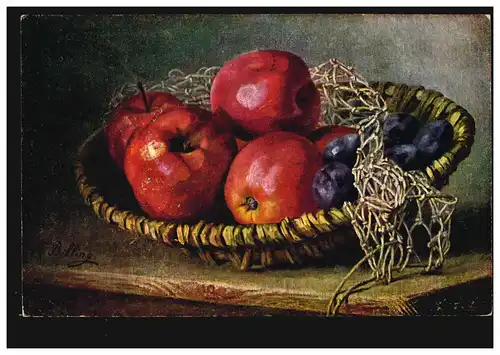 Artiste-AK Nature morte avec pommes et prunes, poste de terrain AUGSBURG 4.8.1917