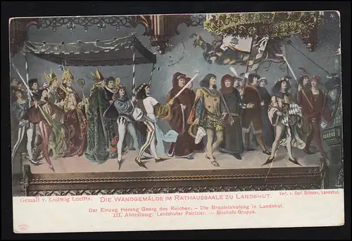 Künstler-AK Ludwig Loefftz: Wandgemälde im Rathaussaal zu Landshut, 15.8.1906