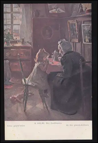 Künstler-AK A. Halmi: Bei Großmama, Verlag M.K.B., ungebraucht