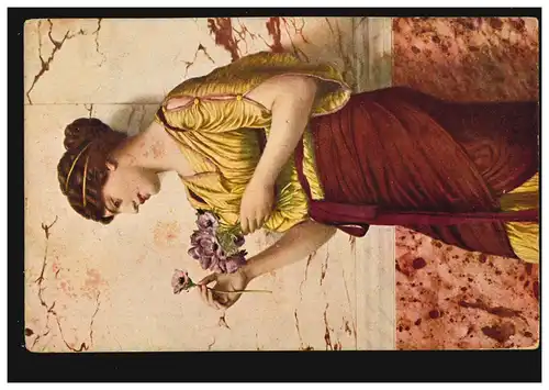 Künstler-AK Godward:Blumenmädchen, gelaufen mit Zensur um 1917