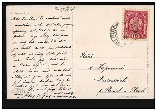 AK Artiste R. Kominek: Deux femmes en costume dans la forêt d'hiver, couru en 1917