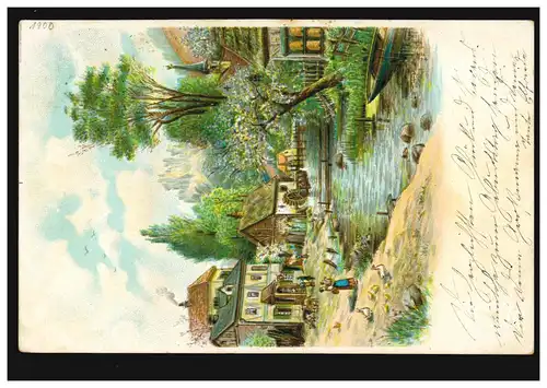 Künstler-AK Leben am Fluss mit Wassermühle, ALTONA (ELBE) 14.1.1900