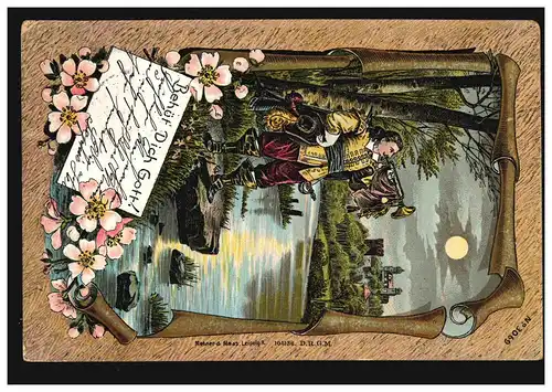 Künstler-AK Trompeter am Fluss mit Burg - Behüt DICH Gott..., BREMEN 4.12.1901