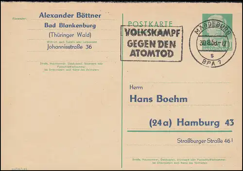 DDR Carte postale de partie de question P 70I F Annonce-O Atom Toda MAGDEBURG 30.8.1958