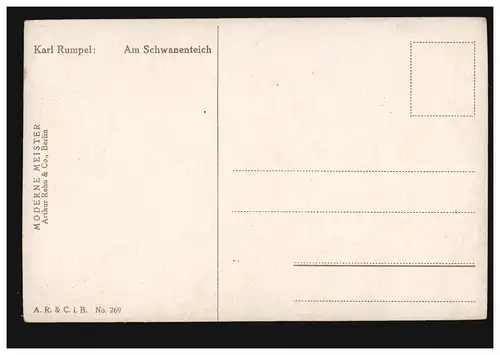 Künstler-AK Karl Rumpel: Am Schwanenteich, Moderne Meister Berlin, ungebraucht