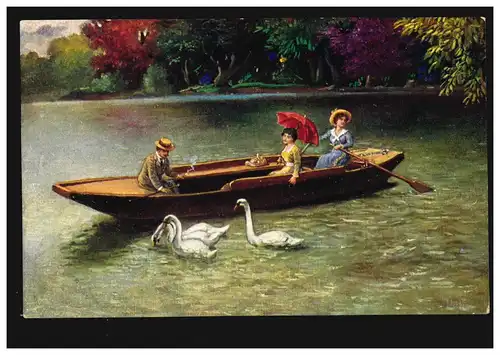 AK A. Gareis: Canoë au lac, édition D.K.&Co.P., non utilisé