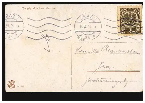 AK Jodolvi: La première lettre, Galerie Munich Maître, GRAZ 13.7.1921