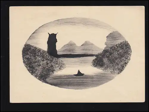 AK Artiste paysage montagneux avec lac et île, maison d'édition R.L.M., inutilisé