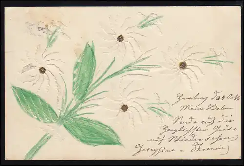 Künstler-AK Blumenzweig in Prägedruck, HAMBURG 29.10.1905 nach EUPEN 30.10.05