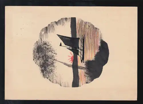 Künstler-AK See mit Segelboot und Sonne, HANNOVER 10.4.1937