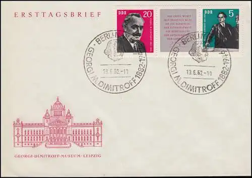893-894 Impression en ligne Dimitrow W Zd 31 Bijoux-FDC ESSt BERLIN Bild Blood 18.6.62