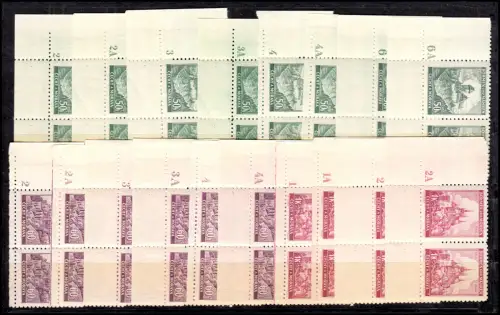 Bohême et Moravie: 26-28 Paysages avec numéro de plaque: 18 paires d'angle, tous **