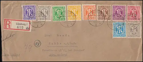 12 AM-Post. 5 p. engl. comme MiF amer. et dt. impression, lettre R LÜNEBURG 23.3.1946