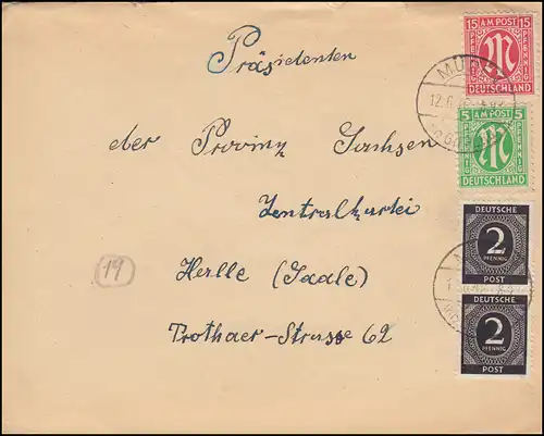 19+24 AM-Post avec 912 Conseil de contrôle MiF sur lettre MÜDEN (Kr. GIFHORN) 12.6.1946