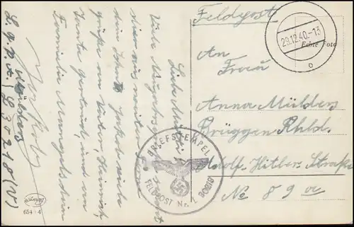 Poste de terrain BS FELDPOST N° L 30218 et timbre-tarn 29.12.40 sur AK Nouvel An Fers à cheval