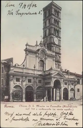 Militärpost K. und K. Milit. Post SARAJEVO 21.3.1902 auf AK Kirche ROMA 1902