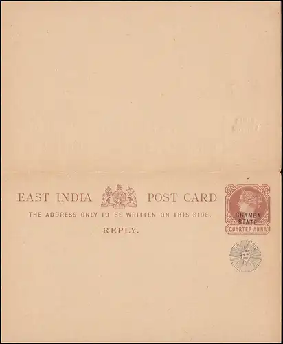 Inde orientale Double carte Quarter Anna: Impression CHAMBA GYE et Lune, non utilisé