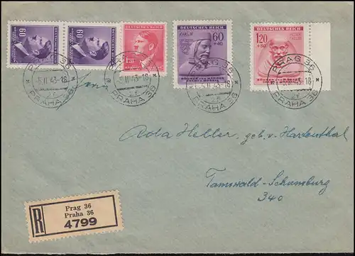 Bohême et Moravie: 114+115 WHW avec francon supplémentaire, lettre R PRAG 5.2.1943