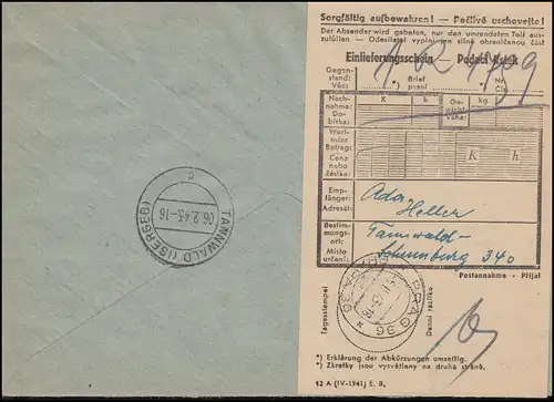 Bohême et Moravie: 114+115 WHW avec francon supplémentaire, lettre R PRAG 5.2.1943