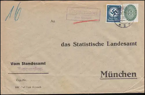 Landpost-Stempel Repperndorf über KITZINGEN 2 (LAND) 26.2.36 Brief nach München